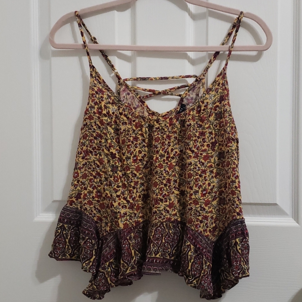 Strappy cropped yellow floral tank top
